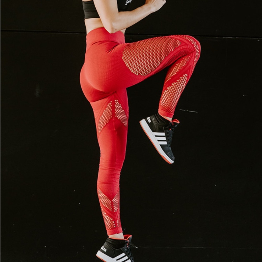 Carbon38 Vibrant Red Mesh Leggings